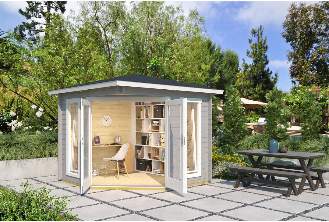 Lasita Maja Lasita Oban Premium Corner Log Cabin With Tempered Double Glazing (40mm) OBAN 40 LIGHT GREY