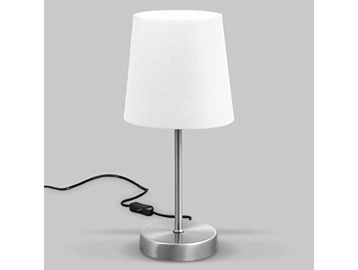 B.K.Licht - Lampe de chevet avec interrupteur à fil\, douille E14\, abat-jour en tissu\, lampe de bureau\, lampe de table\, lampe de chevet chambre\, lampe chevet\, lampe à poser\, 30\,8x10cm\, blanc