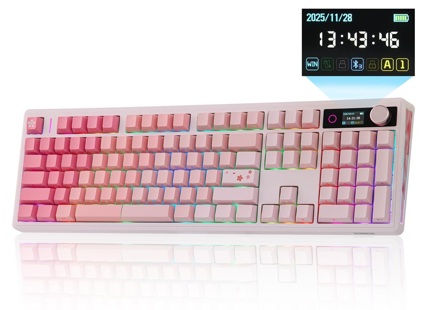 Selius Mechanisch Toetsenbord Roze - Tri-Mode Draadloos - 104 Toetsen Hot-Swappable - RGB Achtergrondverlichting