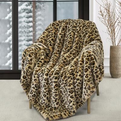 Home Mart Goods "Beige Black Cheetah Animal Print Soft Plush Faux Fur Throw Blanket - 50"" x 70"""
