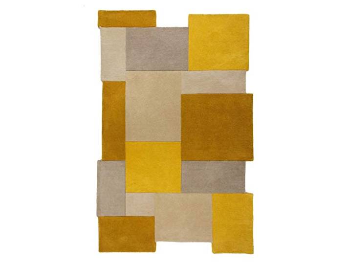 Flair Rugs Moderner Wollteppich, abstrakte Collage, auffälliges Block-Design, Schottenkaro, Ocker/Natur/Natur – 150 x 240 cm