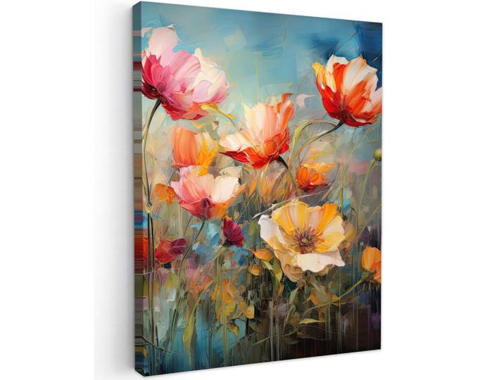 MuchoWow Leinwandbild - Blumen - Aquarell - Kunst - Botanisch - Natur - 60x80 - Gemälde, Orange, Textil, Kiefer, Abstrakt, Rechteckig, 60x80 cm, gerahmt, Bilder & Rahmen, Bilder, Wandbilder