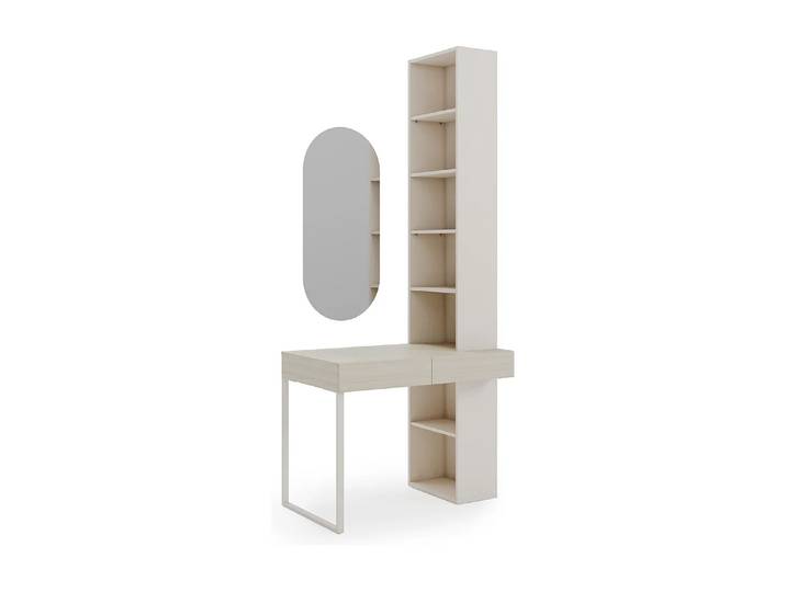 Coiffeuse avec miroir et rangements pour lit escamotable - Beige et naturel - NILODIA