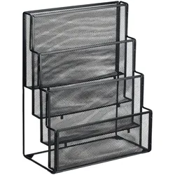 Relaxdays Zeitschriftenhalter Metall, 4 Fächer, Dokumentenablage Büro, HBT: 43x33x18 cm, Magazinhalter, Briefe, schwarz
