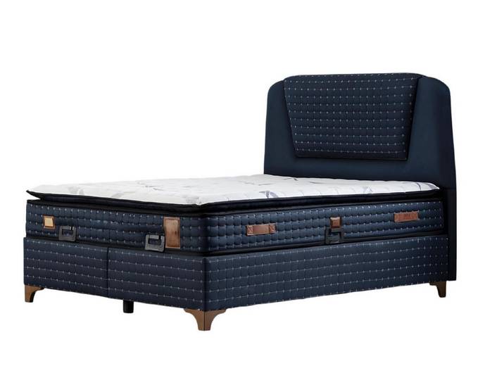 JVmoebel Boxspringbett Blaues Bett aus Holz mit Textilmatratze, modernes Design (1-St)