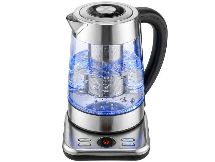 ComfortXL Wasserkocher De-07962 1,7L mit Warmhaltefunktion, Silberfarben, Metall, 21.4x26.3x21.7 cm, Kochgeschirr, Küchengeräte, Wasserkocher