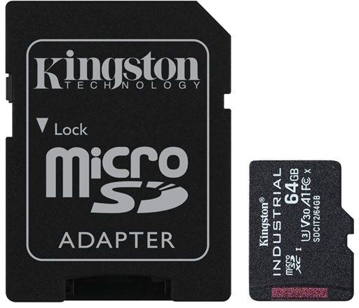 Kingston 64gb microsdxc industrial c10 a1 pslc card + sd adapter