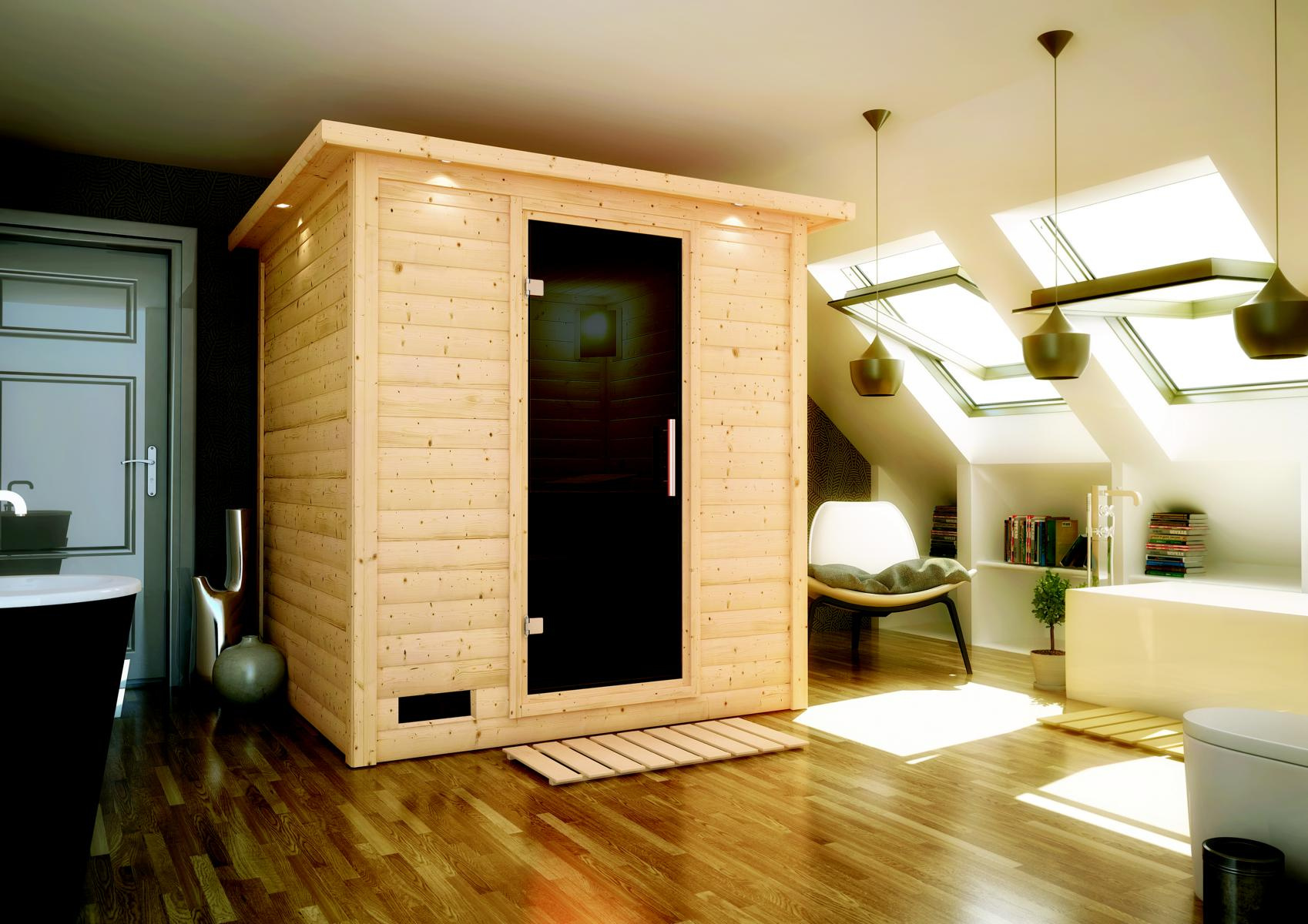KARIBUHOLZT Sauna Mojave Front 9kW int.Strg graphitf. GGT u. DK 09221907