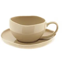 Wave Biscuit Kaffeetassen mit Untertellern - 12-teiliges-Set in Beige, 215 ml