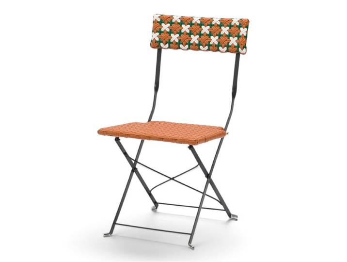 Chaise GARDEN pliante - Tressage Orange Vert et Blanc