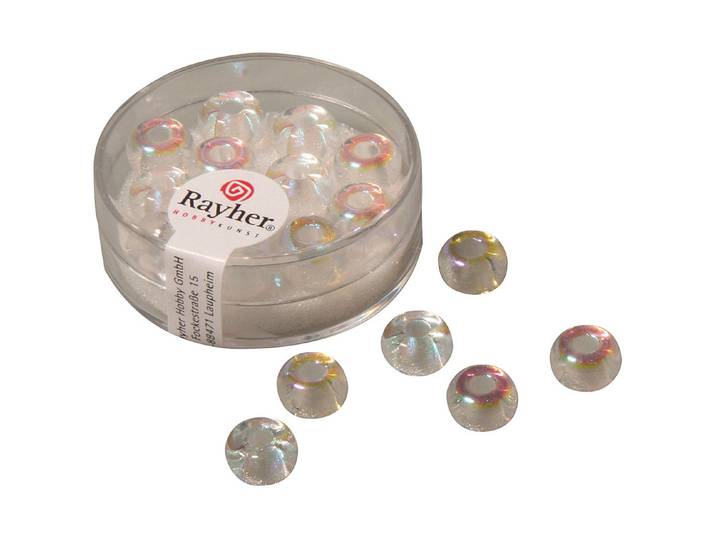 Rayher Glas-Grosslochperle Transluzent-Metallic ⌀ 9 mm 14 Stück