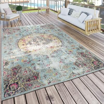 Paco Home Indoor & Outdoor Rug Oriental Design in Turquoise Pink Yellow Pastel