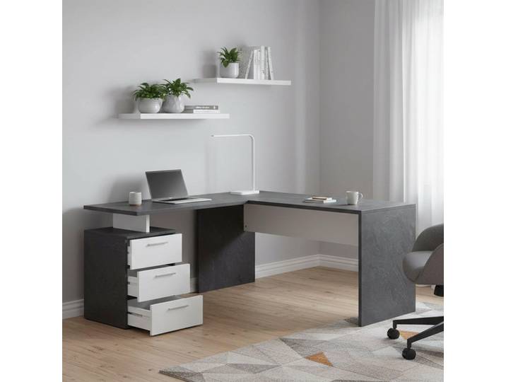 Ascuby - Bureau\, 180x60x75h cm Gris Ardoise\, Angulaire Fabriqué en Italie