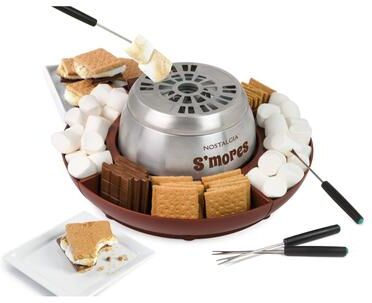 Nostalgia Indoor Electric Stainless Steel S'mores Maker with 4 Lazy Susan Compartment Trays - 4 Trays - 4 Trays