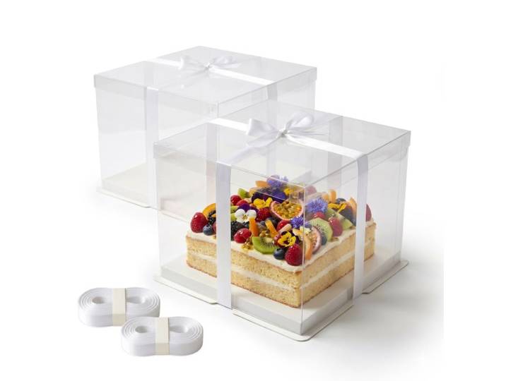 Relaxdays Transparente Tortenbox 2er Set Schleife