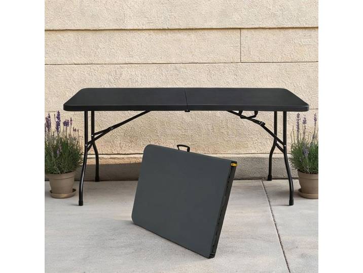 Table pliante 180 cm rectangulaire en plastique et métal capacité 135 kg noir mat