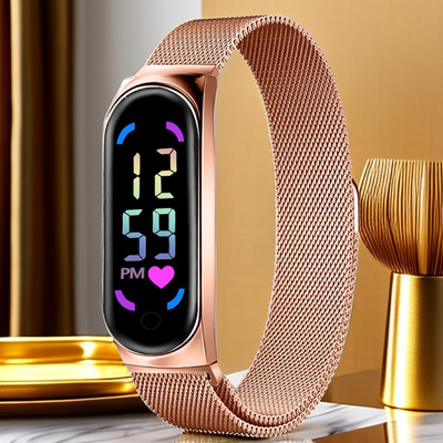 Top Demand Picks Waterproof Digital LED Watch For Women With Touch Display And Magnetic Strap rose Gold