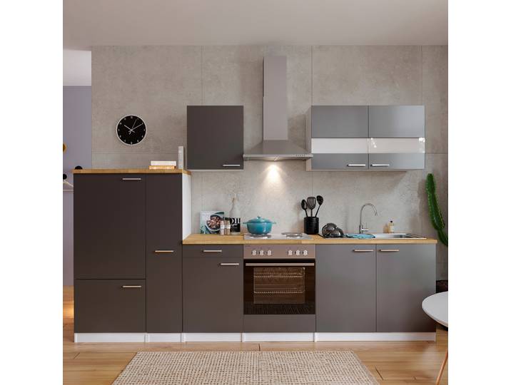 Bloc cuisine Malia sans appareils 300cm Gris/Blanc/Gris