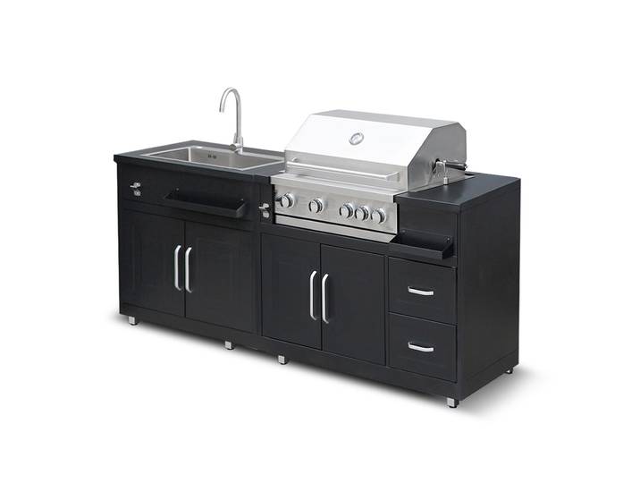 Oviala - Cuisine extérieure en métal avec évier et barbecue - 2 modules