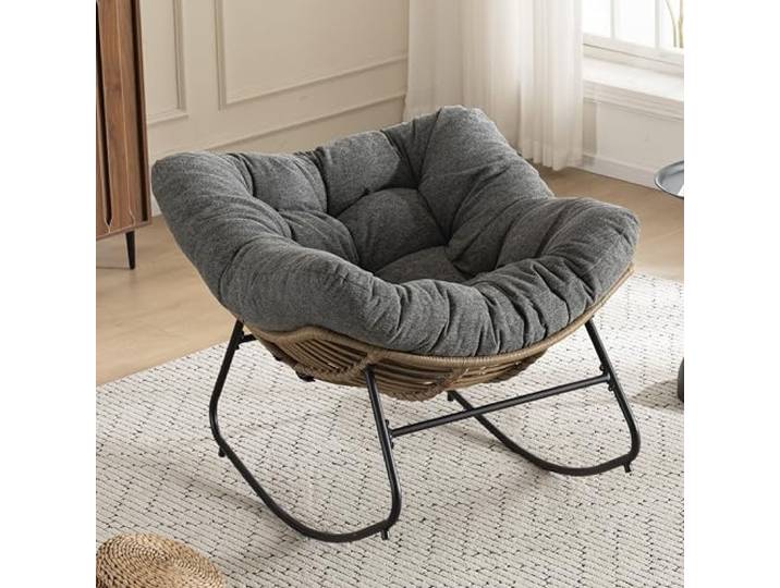 Ropilly Chenille Schaukelstuhl mit Metallrahmen 102x98x77 cm Weich gepolsterter Schaukelstuhl mit stabilem Metallrahmen für entspanntes Sitzen, Lesen und Ausruhen.
