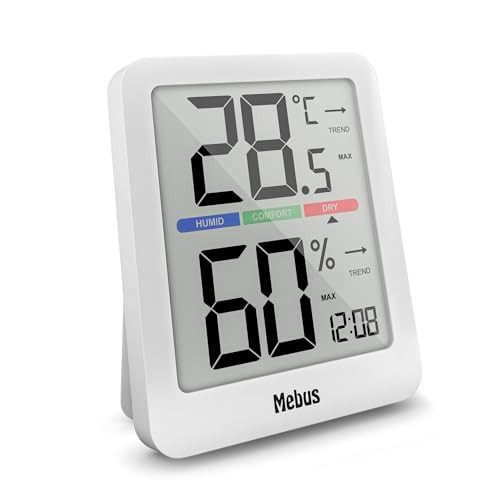 Mebus Digitaal Klimastation met Binnenthermometer en -hygrometer, Klok en Displayverlichting, Wit, Model 40928