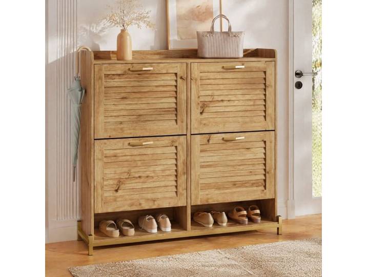 Meuble à chaussures 4 Portes avec Ablage - BEAUNIV - Bois Métal Entrée 108 5×24×100 cm