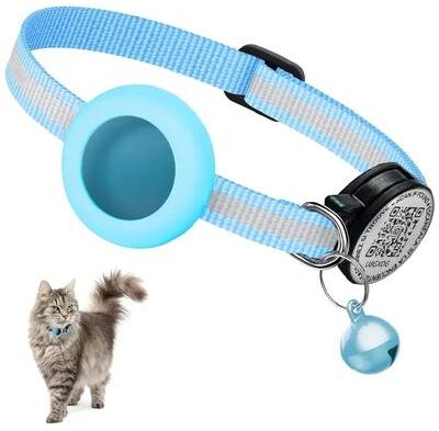 Uplift Essentials Reflective Cat Collar With QR Name Tag And AirTag Holder blue