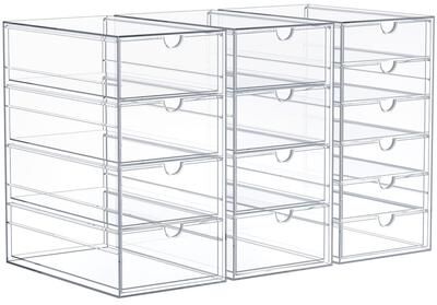 Sorbus Clear Storage and Organizer Bins with 14 Drawers, Multipurpose Stackable Storage Cases 3 Pcs - 2.5in x 7in x9.8in