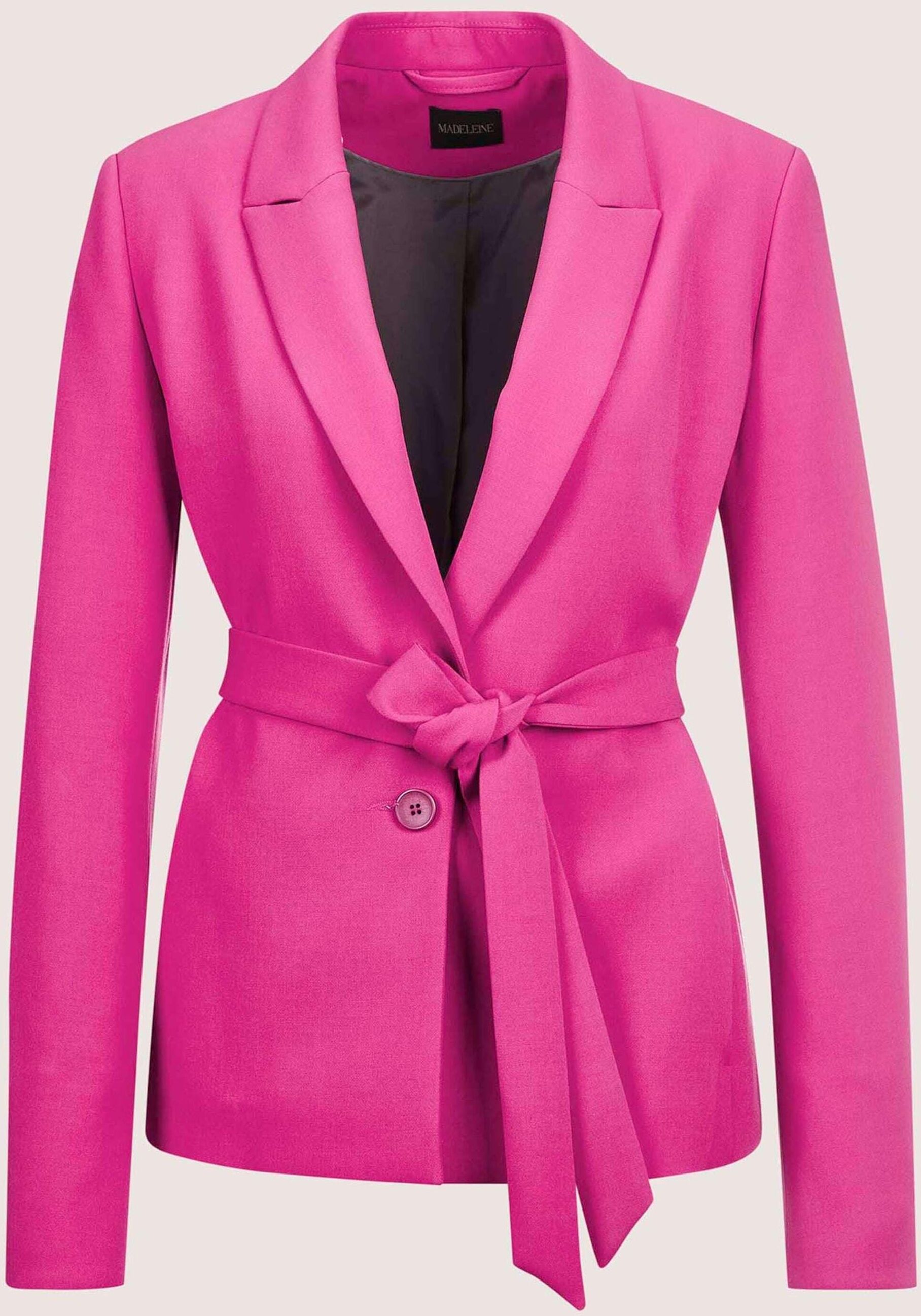 Jackenblazer MADELEINE "Blazer Blazer mit Taillenband", Damen, Gr. 48, pink (magenta), Obermaterial: 49% Polyester PES. 42% Viskose CV. 9% Elasthan EL., Modern, normal, Blazer Jackenblazer