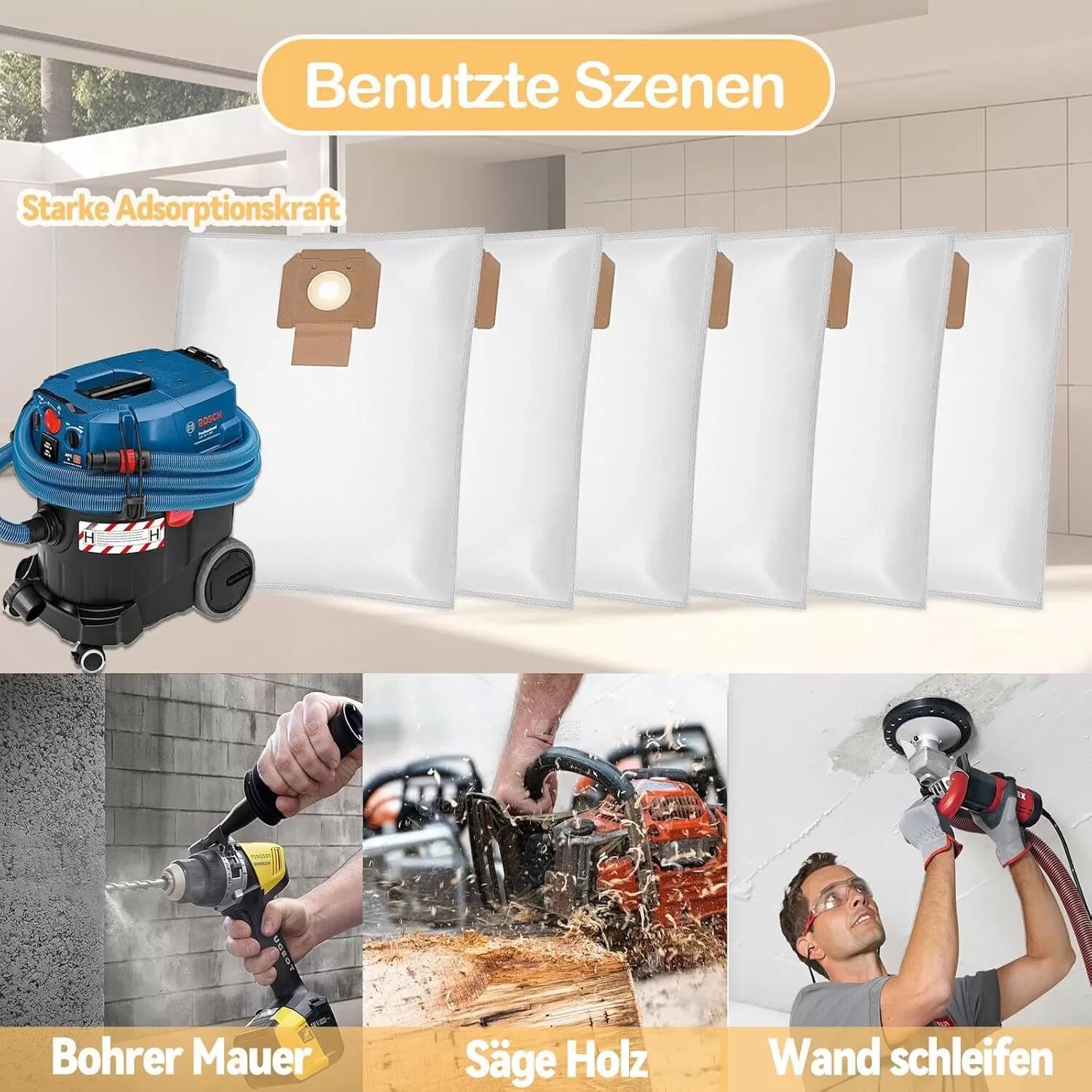 INF 10er-Pack Staubsaugerbeutel kompatibel mit Bosch 2607432037 GAS35