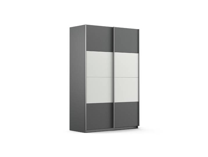 Schwebetürenschrank, 136x210 cm, Holzwerkstoff, Grau Metallic/Weißglas, 2 Türen, Modern, Rauch