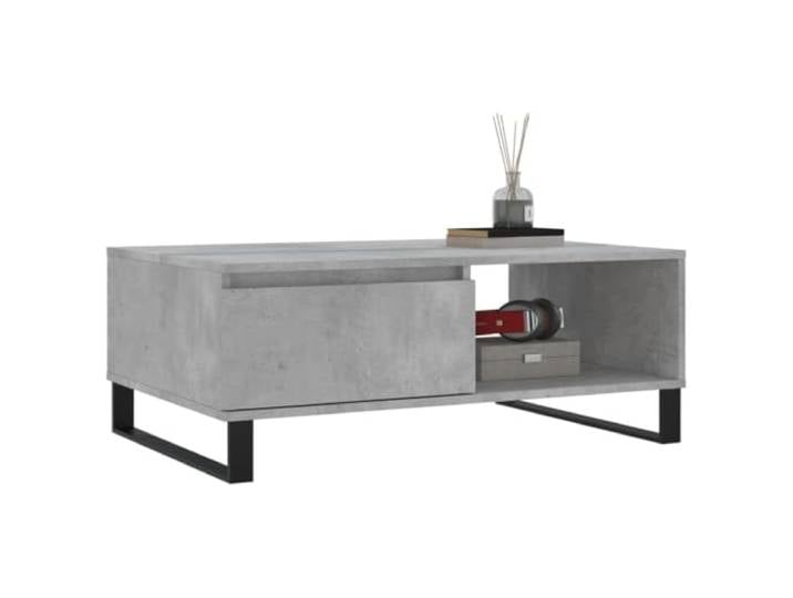 KTHLBRH Couchtisch, Grau, Beton, 90 x 60 x 35 cm Mehrschichtholz, Eisenbeine, 2 Ablagefächer, stabile Tischplatte