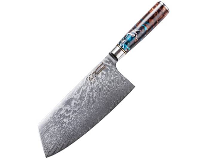 Tsume Chai Dao Hackbeil Messer Sturm, Klingenlänge 18cm, Echtes Damast Küchenmesser, 67 Schichten VG10 Edelstahlkern mit Sturmigem Kunstharz Handgriff, Rasiermesserscharf