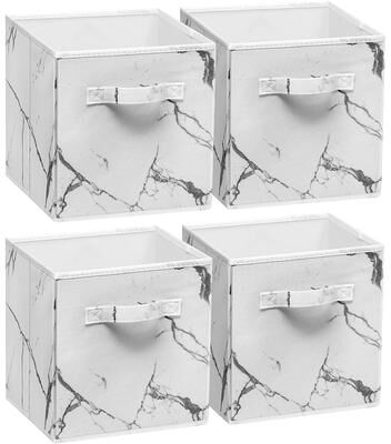 Sorbus Collapsible Storage Cube - Four Pack - Marble White