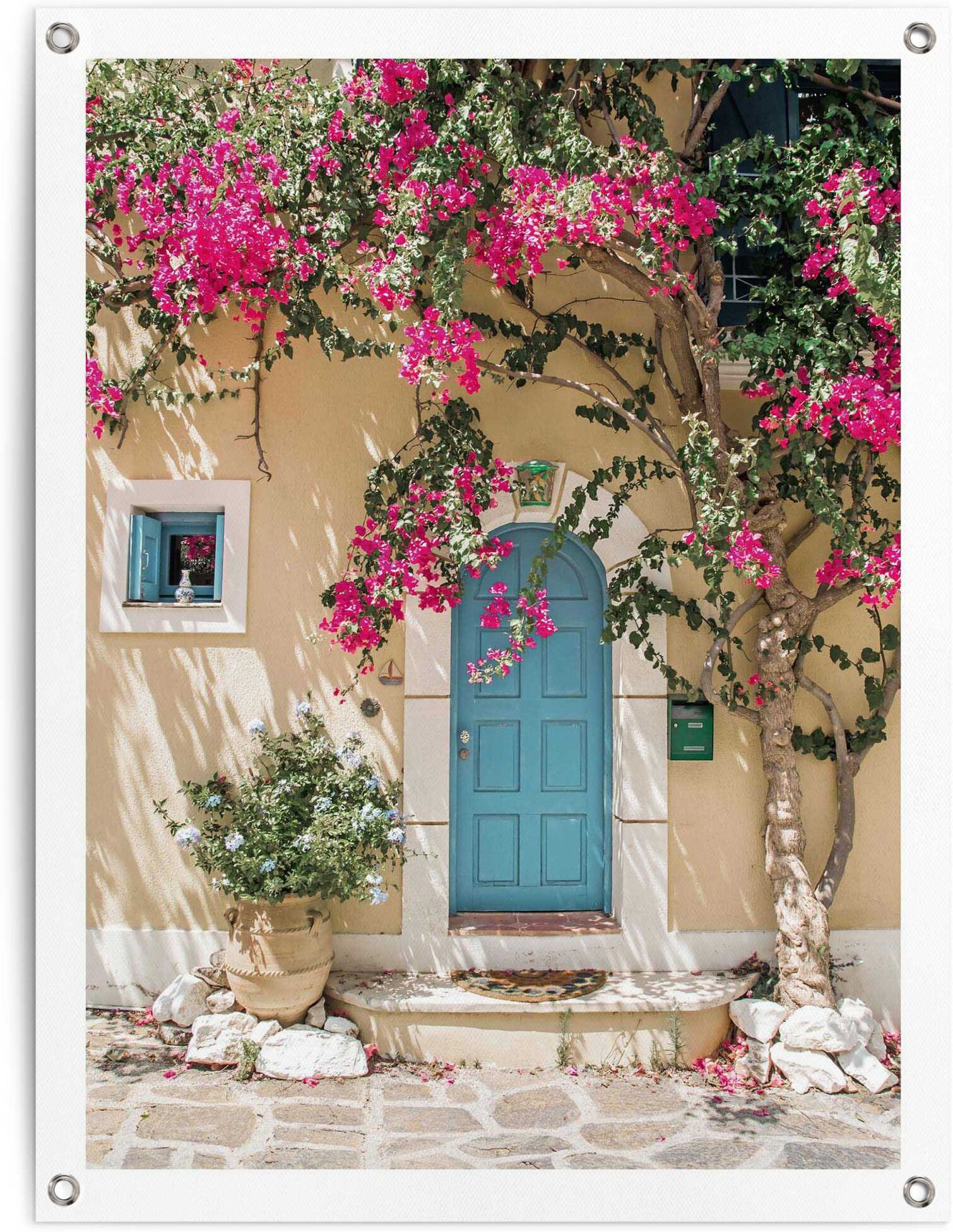 Reinders! Poster REINDERS "Mediterranean Door", rosa (farbe bild(er): rosa), B:60cm H:80cm T:0,1cm, Bilder, Poster, Garten - Griechenland - Blumen - Haustür - Rosa - Leinwand - Städte farbe bild(er): rosa B/H/T: 60cm x 80cm x 0,1cm