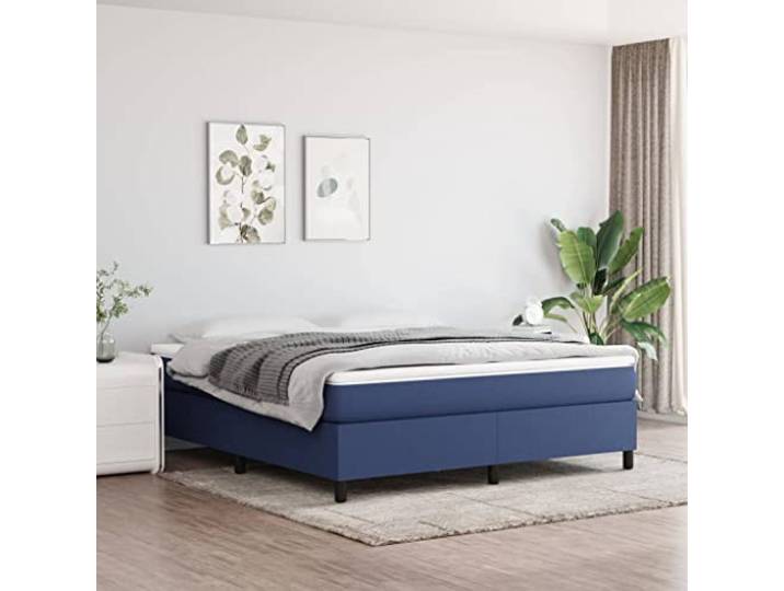 Atmungsaktiver Stoff Boxspringbettrahmen Stützbeine Sperrholzlatten Blau Boxspringbettgestell Blau 180x200 cm Stoff Polsterbett mit Kopfteil Stabiler Lattenrost Ohne Matratze