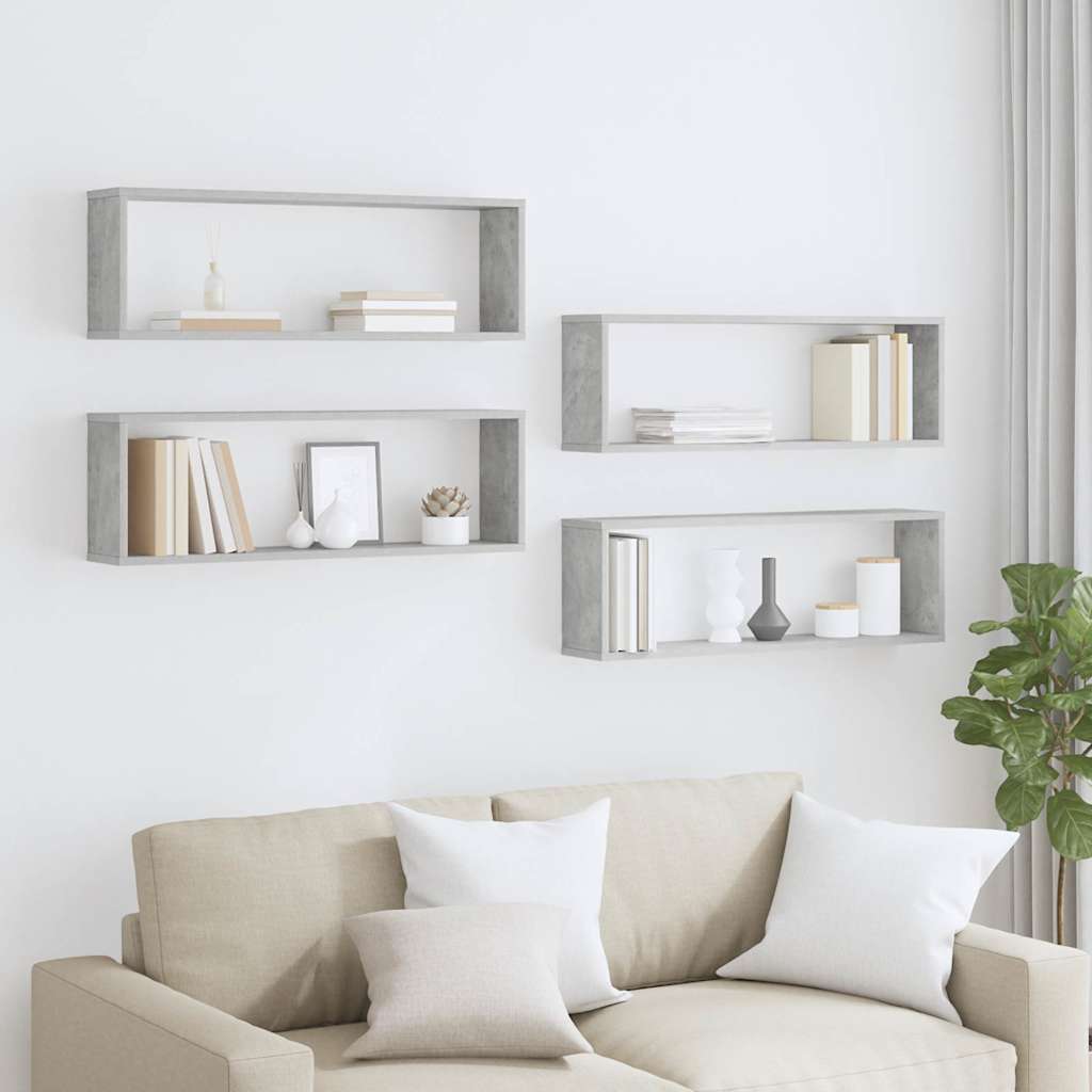 vidaXL Étagères cube murales 4 pcs gris béton bois d'ingénierie