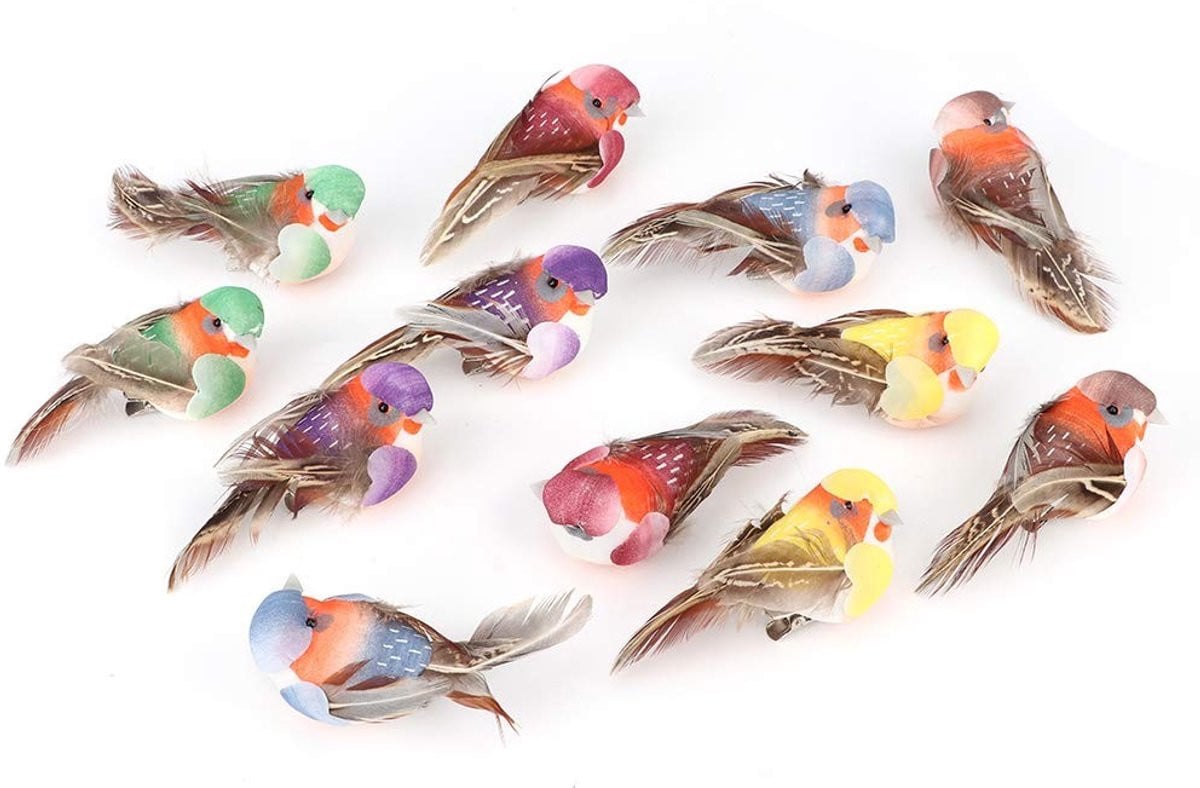 Dailygoods - Set van 12 kunstmatige vogels voor decoratie