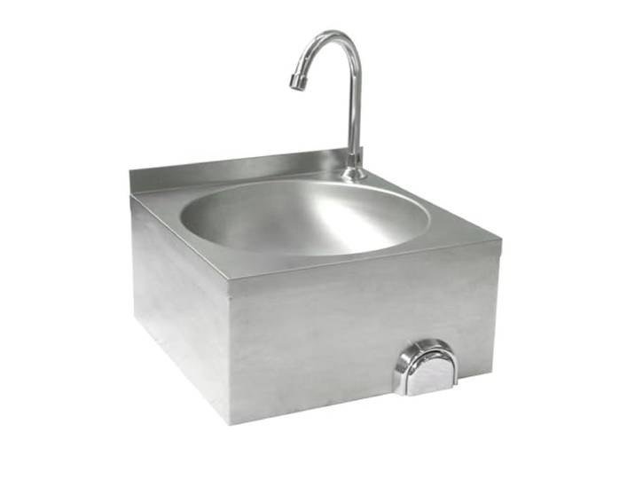 HENDI Waschbecken, mit Kniebedienung, inkl. Anschlussmaterial, Wandhalterung, Spülengröße: ø350x(H)123mm, Spülbecken, Handwaschbecken, Hängewaschbecken, 400x428x(H)406mm, Edelstahl