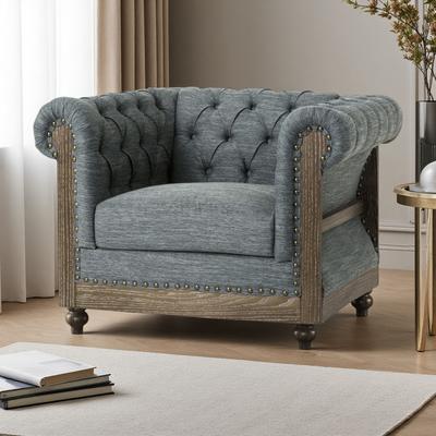 ZWYO HOSIMU "39"" Chesterfield-Inspired Club Chair with Tufted Back, Tuxedo Arms & Nailhead Trim"