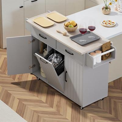Spruce & Spring Alger Kitchen Island with Trash Can Storage Cabinet