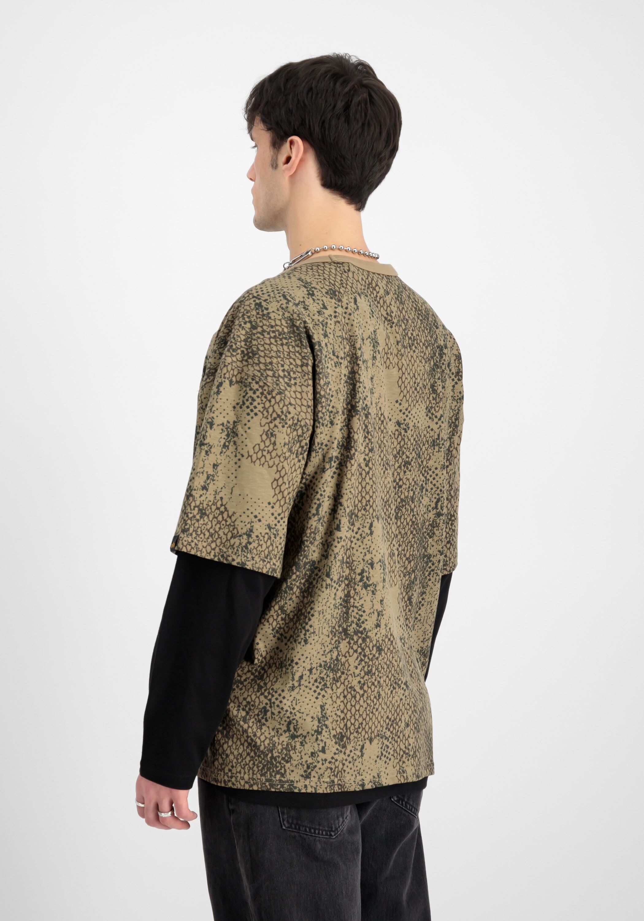 T-Shirt ALPHA INDUSTRIES "Alpha Essentials RL T-Shirt Camo", Herren, Gr. L, grün (lizard camo), Obermaterial: 100% Baumwolle, Shirts T-Shirt lizard camo L