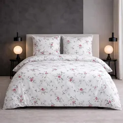 Traumschlaf Feinflanell Bettwäsche Vintage Rose 155x220 cm + 80x80 cm - weiß;rot
