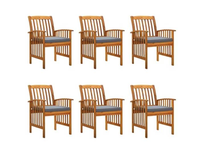KUTYWEXFM Garten-Esszimmerstühle 6er Set Akazie Massivholz mit Kissen Bequeme Armlehnstühle mit dunkelgrauen Polstern für entspanntes Essen auf Terrasse, Balkon oder im Innenhof.