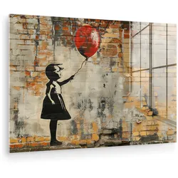 ACRYLGLASBILD Graffiti - Banksy - Mädchen - Straßenkunst Room Decor 90x60 cm