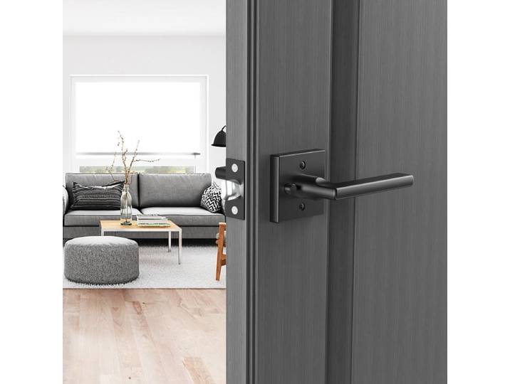 Poignées de porte intérieures 5 paires, poignée de porte à verrouillage avec pêne réversible droite-gauche, verrouillage sans clé, rotation 45° ° Pour ouvrir, salle de bain, toilettes, carré