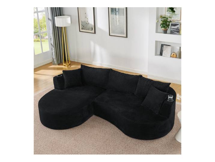 Celya Sofa 3-Sitzer Kompressionssofa, Chaiselongue und 2-Sitzer, Bogenförmiges Design, weicher Kordstoff, mit Getränkehalter und Kissen, für Wohnzimmer, Hotel, Apartment und Büro