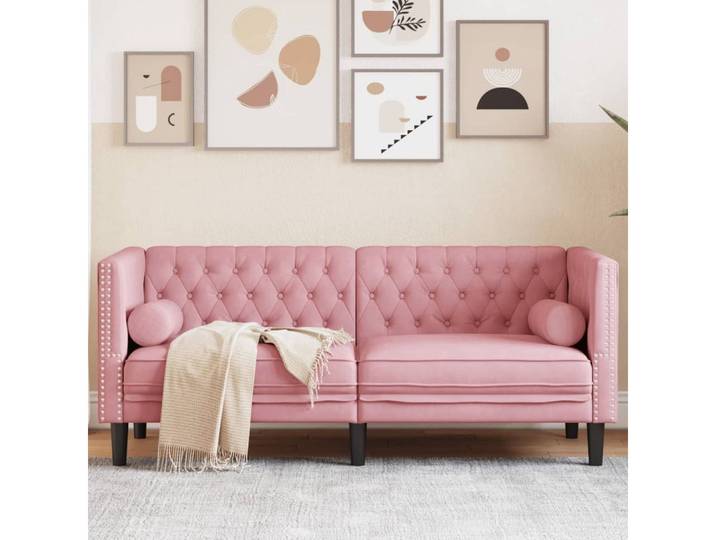vidaXL Sofa, Chesterfield-Sofa mit Nackenrollen 2-Sitzer Rosa Samt
