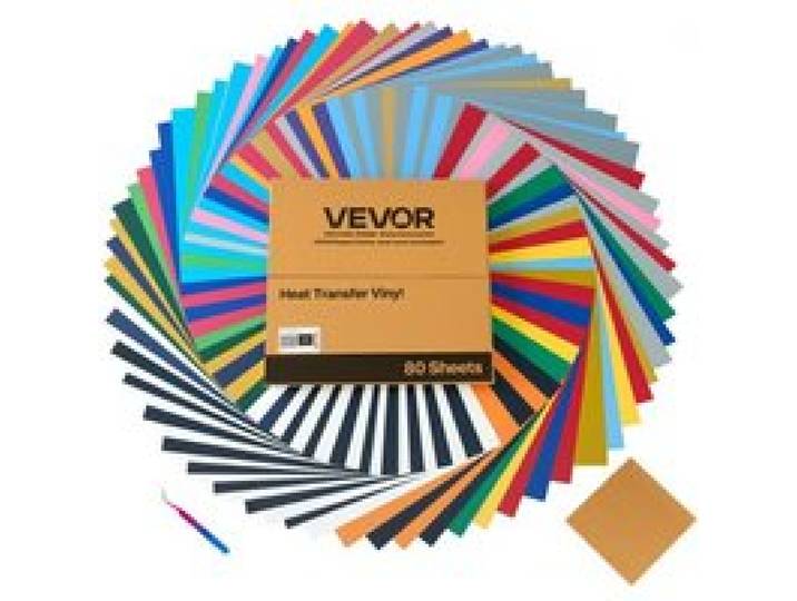 VEVOR Vinylfolie Wärmeübertragung Transferfolie (304,8 x 304,8 mm) 80 Blätter, verschiedene Farben, Plotterfolie kompatibel mit Schneidemaschinen, Aufbügelfolie für T-Shirts Kissen Hüte