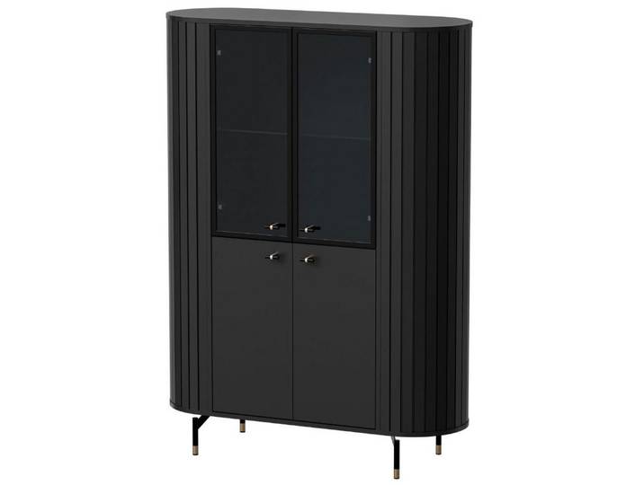 Feldmann-Wohnen Vitrine Zama (mit Türen, mit Einlegeböden, mit Glaseinsatz, 1-St., Moderne Optik, schwarz, ohne Beleuchtung) 112x40x155cm 4-türig schwarz, ohne Beleuchtung